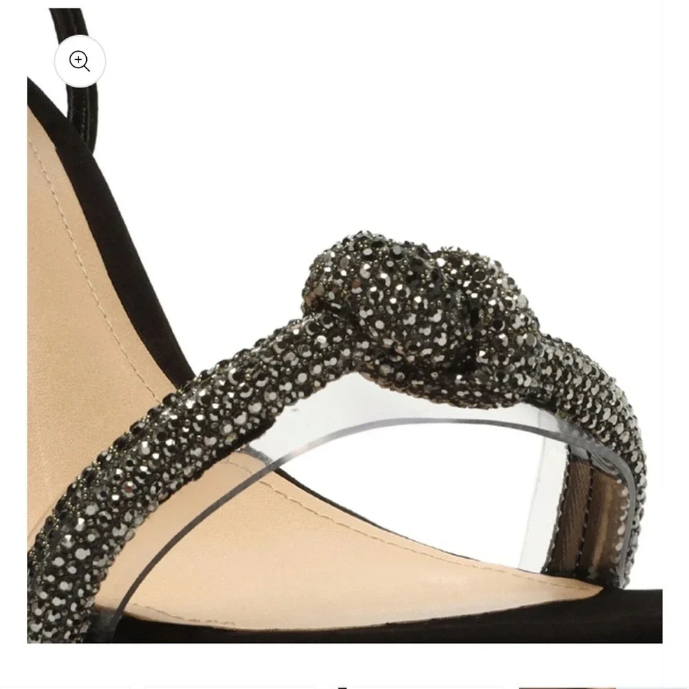 Schutz Peaky Black Suede Rhinestone Transparent Platform Sandal Heels Womens 7.5